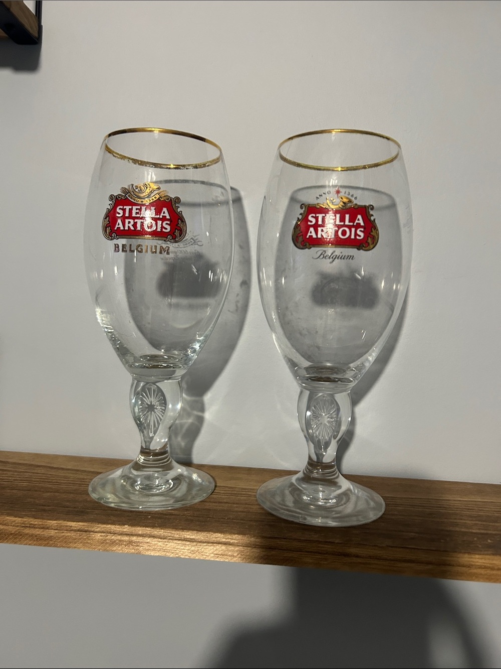 Stella Artois Branded Chalice Glasses with Gold Rim (Set of 2)